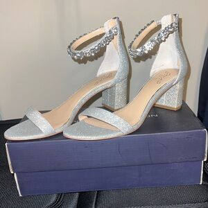 Jewel Badgley Mischka Silver Block Heel Sandals
